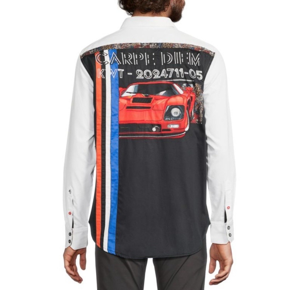 NWT ROBERT‎ GRAHAM CARPE DIEM White Back Graphic / Embroidered Men's MEDIUM $258